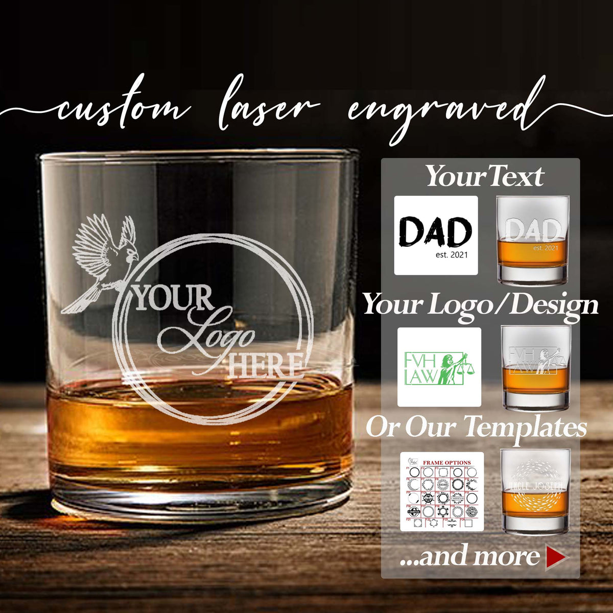 Custom engraved beer can glass with your logo or image / Laser Engrave