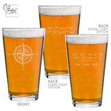 GPS Coordinate Glasses With Compass Pint Beer Latitude Longitude Wedding Anniversary Gift Him Her