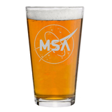 Celestial Pint Glass Collection featuring designs inspired by solar eclipse art and images, and of course, the NASA emblem.