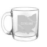Cleveland Baseball State Glass Coffee Mug or Any State with Baseball stitching Personalized for Fans