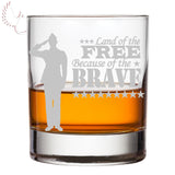 USA Military Patriot Salute Brave Army, Navy, Marine, Airforce Bourbon Whiskey Glass Armed Forces