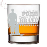 USA Military Patriot Salute Brave Army, Navy, Marine, Airforce Bourbon Whiskey Glass Armed Forces