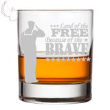 USA Military Patriot Salute Brave Army, Navy, Marine, Airforce Bourbon Whiskey Glass Armed Forces