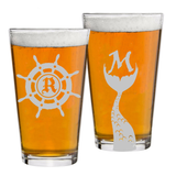 Pirate & Mermaid Nautical Pint Glasses Monogrammed