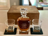 Custom Whiskey Box Gift Set Personalized, Decanter, Glasses