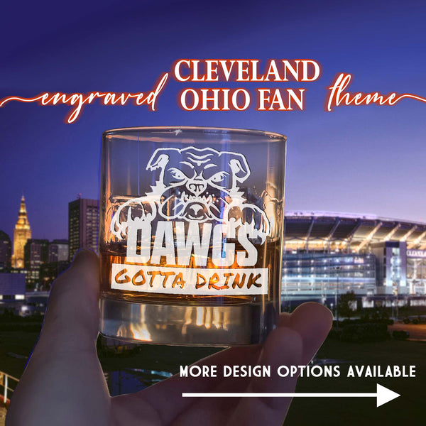 Cleveland Football Whiskey Bourbon Scotch Rocks Glass Collection Feeling Dangerous #6 CLE OHIO Dawgs Gotta Drink Personalized for Fans