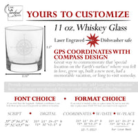 gps coordinate whiskey glass with compass