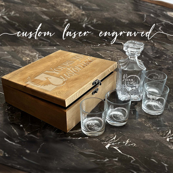 Personalized Whiskey Gift Set in Wood Box, Whiskey Gift Set