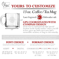 gps coordinate coffee mug with compass