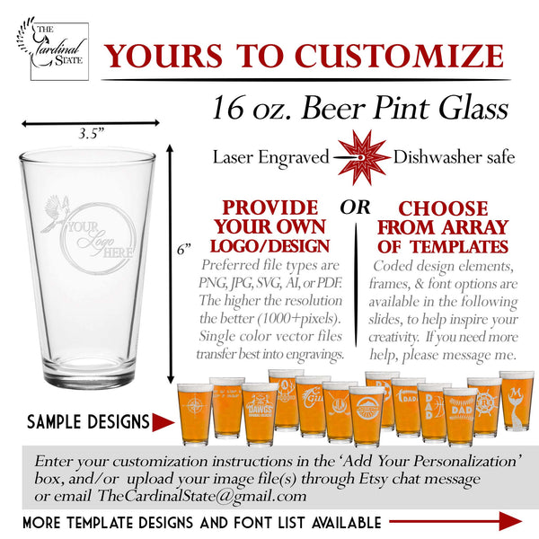 Custom Engraved Pint Glass, Laser-Etched Pint Glass