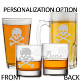 Pick Your Poison Skull & Crossbones Whiskey, Pint, Beer Stein Glasses