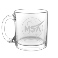 Celestial Glass Mug Collection featuring designs inspired by solar eclipse art and images, and of course, the NASA emblem.