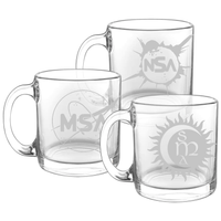 Celestial Glass Mug Collection featuring designs inspired by solar eclipse art and images, and of course, the NASA emblem.
