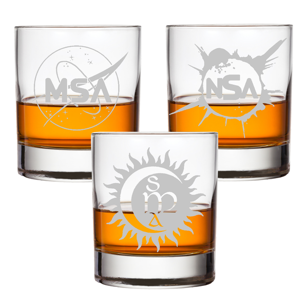 Monogram Celestial Bourbon Whiskey Scotch Glass Collection for NASA, Space Exploration, Moon Landing, and Rocket Science Enthusiasts