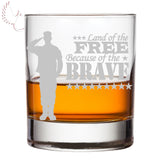 USA Military Patriot Salute Brave Army, Navy, Marine, Airforce Bourbon Whiskey Glass Armed Forces