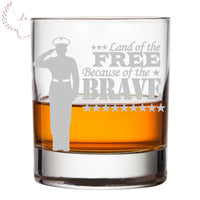USA Military Patriot Salute Brave Army, Navy, Marine, Airforce Bourbon Whiskey Glass Armed Forces