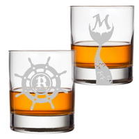 Pirate & Mermaid Nautical Whiskey Glasses Monogrammed